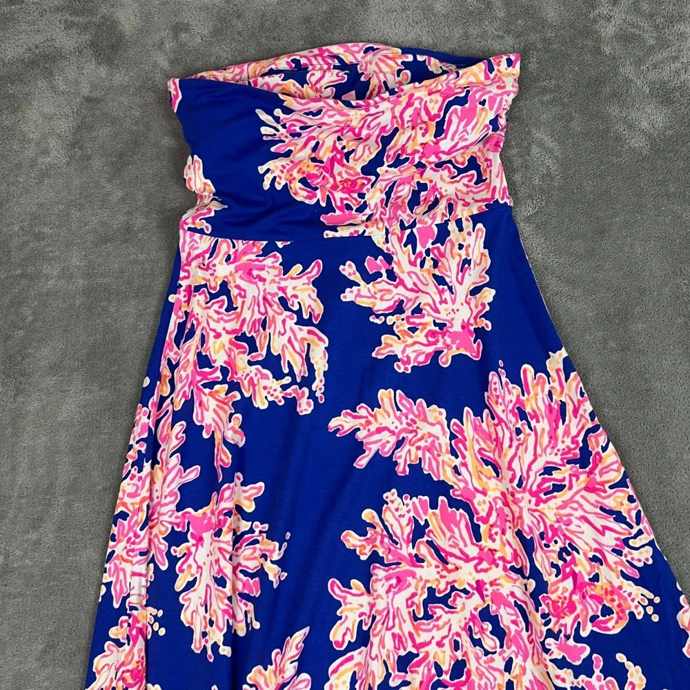 Lilly Pulitzer Loleta Strapless Midi Dress Womens M Floral Asymetrical Hem - Picture 10 of 10